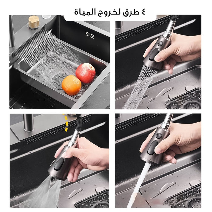 ( طلب مسبق )  حوض مطبخ سمارت 1006 ستانليس بطبقة نانو سيراميك مقاس 75×45 سم بمجموعة الصرف اللون أسود