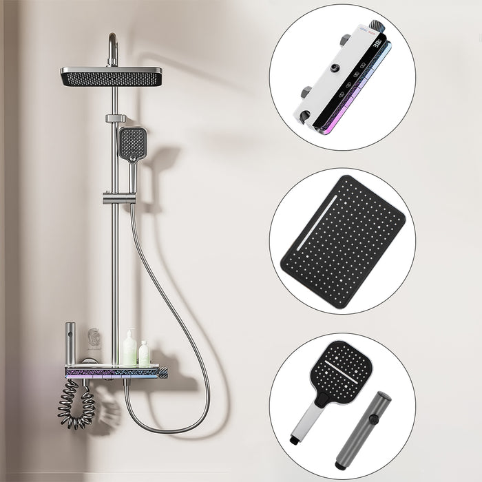 ( طلب مسبق )  شاور سيستم بيانو 4 مخرج A جراي عامود دش بالخلاط ليد مضيئ بشاشة