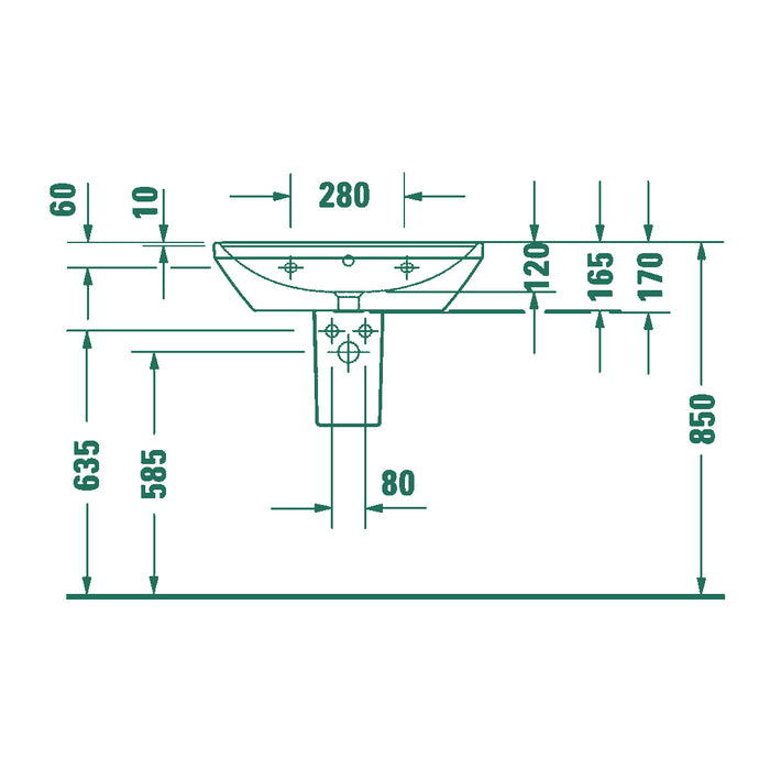( طلب مسبق )  حوض حمام ديورافيت دي نيو 2366600000 ابيض 60 سم بالعامود نصف ركبة