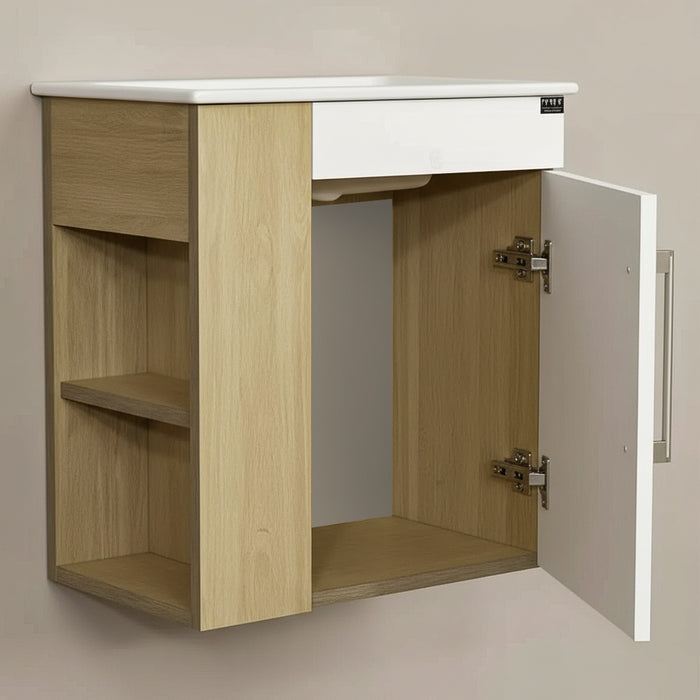 ( طلب مسبق )  وحدة حمام بورديوم بالحوض دوفو تاينو Tino 8475 ابيض × طحيني 50 سم ضلفة وفراغين