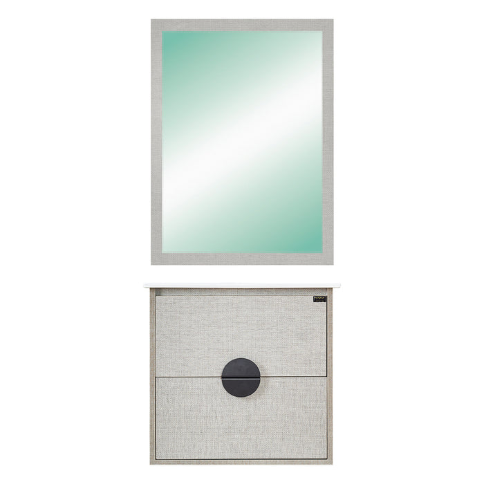 ( طلب مسبق )  وحدة حمام بالحوض والمراة دوفو الدو رصاصي كتان 60 سم خشب كونتر HPL درجين