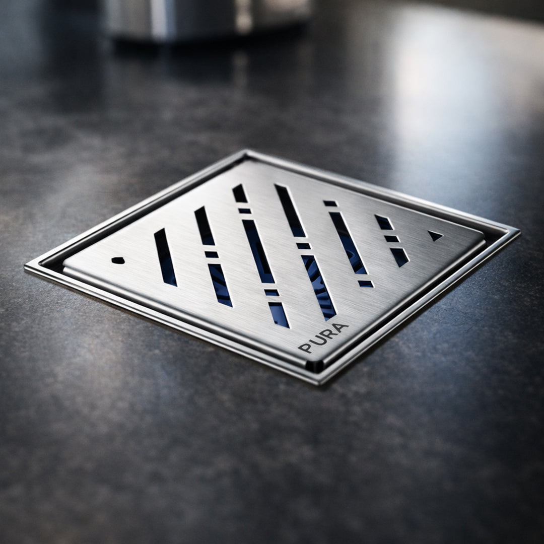 ( طلب مسبق )  غطاء بيبه بيورا ريل DL-02-20V كروم 20 × 20 سم استانلس ستيل 304 سُمك 1 مللي