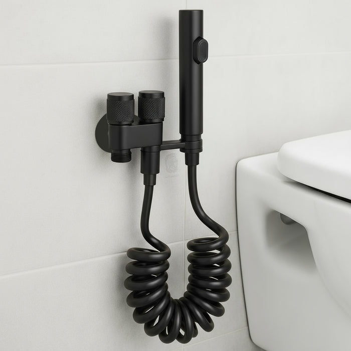 ( طلب مسبق )  شطاف خارجي هانز HZ SH 02 اسود بمحبس مزدوج قلب سيراميك نصف لفة بالخرطوم سوستة وعلاقة والوش