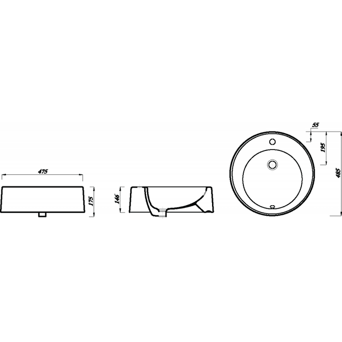 حوض أيزولا جرانيت FS16A0D94D0000 مقاس 49.5 سم يثبت فوق سطح أفقى اللون أسود مط من سارجمين - Mashreqy