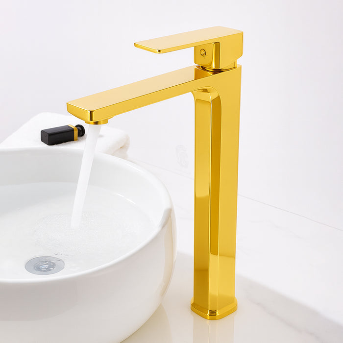 خلاط حوض عالي ديكور الحداد مربع 1000258 ذهبي ارتفاع 31 سم