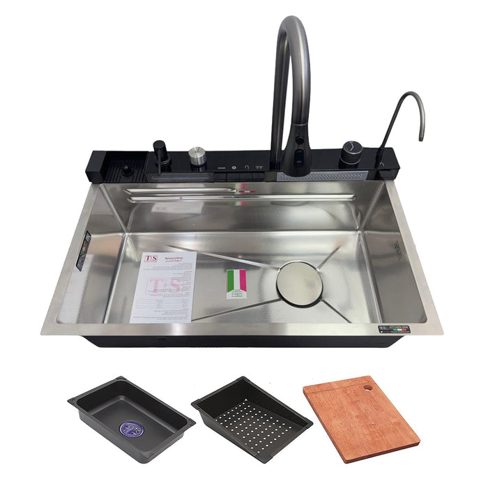 ( طلب مسبق )  حوض مطبخ سمارت ديجيتال بيانو TS S 750 C كروم 5 زرار 75 × 45 سم بجميع المشتملات