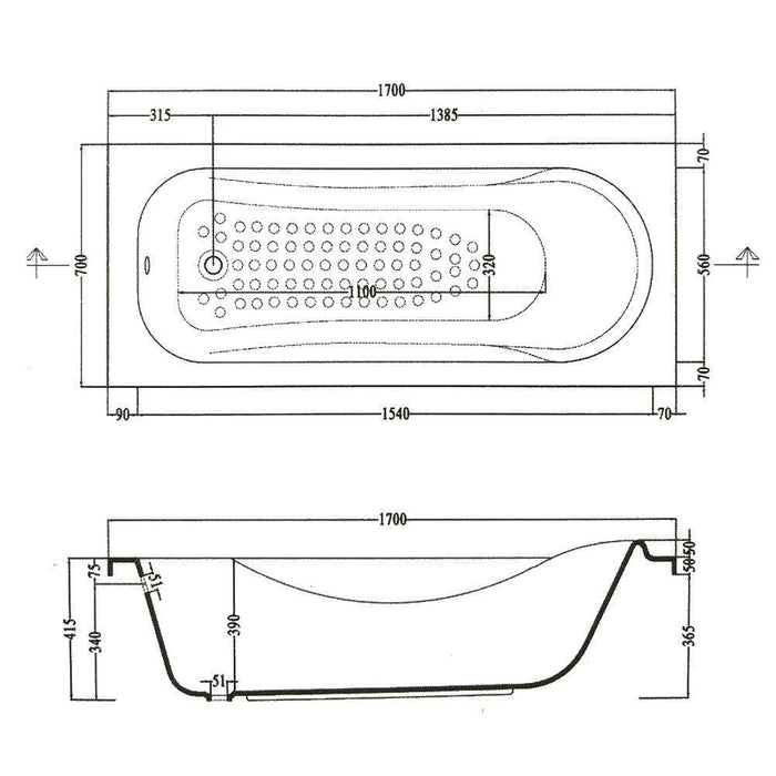بانيو جاكوزى برشلونة 170 × 70 سم نظام 2 موتور 8 جيت مياه و 16 جيت هواء كروم بالطابق والفايظ والجوانب والشاسيه من الطيب - Mashreqy