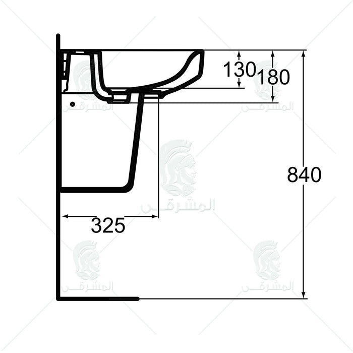 حوض بلايا J5013 مقاس 65 × 48 سم بالعامود المعلق (نصف ركبة) من أيديال ستاندرد - Mashreqy