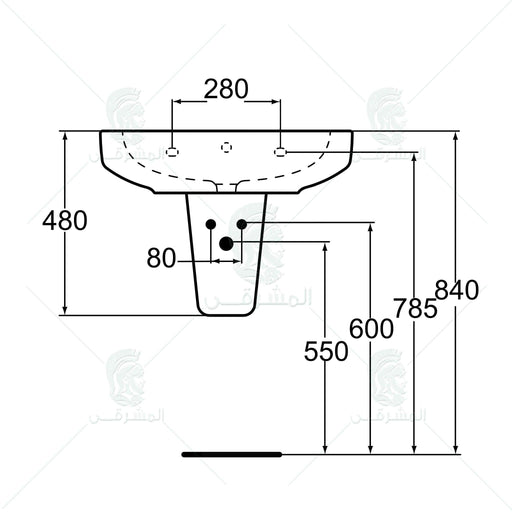 طقم حمام بلايا مرحاض  G4921-G4922 و حوض J5013 مقاس 65 سم بالعامود المعلق (نصف ركبة) من أيديال ستاندرد - Mashreqy