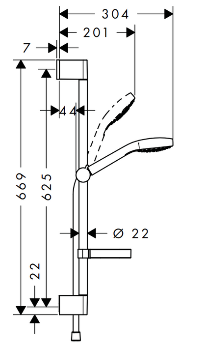 ( طلب مسبق )  مجموعة دش كروما سيلكت 26566400 بسماعة 11 سم 3 نظام ومسطرة 65 سم و خرطوم 160 سم و صبانة وعلاقة متحركة اللون كروم من هانز جروهى