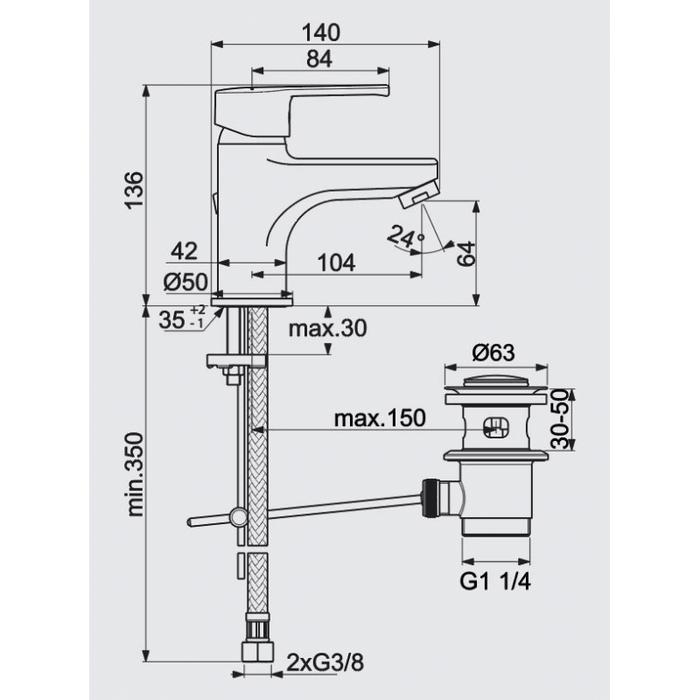 خلاط حوض أيديال ستريم قلب سيراميك بطابق وفايظ B1262AA (BC947AA) اللون كروم من أيديال ستاندرد - Mashreqy