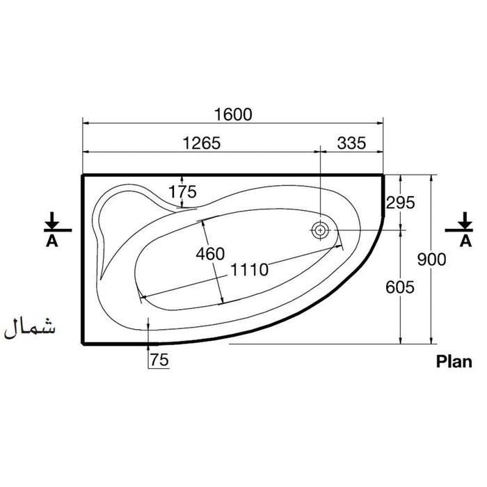 بانيو جاكوزى سيرف 160 × 90 سم يمين او شمال نظام ستاندر 8 وطقم جيت كروم بالجوانب والشاسية من ايديال ستاندرد - Mashreqy