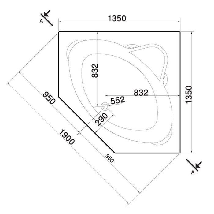 بانيو جاكوزى كونتور 135 × 135 سم نظام كومبى 20 وطقم جيت كروم بالجوانب والشاسية من ايديال ستاندرد - Mashreqy