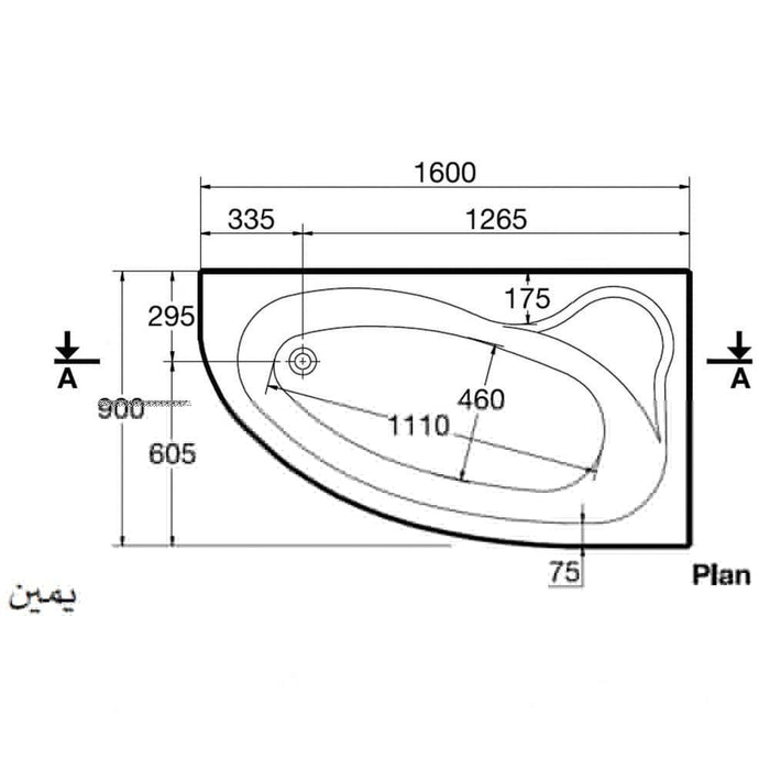 ( طلب مسبق ) بانيو جاكوزى سيرف يمين GA653 مقاس 160 × 90 سم نظام كومبى بلس 24 و طقم جيت كروم الجاكوزى يشمل الصرف و الجوانب و الشاسية من أيديال ستاندرد - Mashreqy