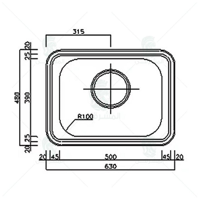 حوض-حله مطبخ ISS 630 استانلس ستيل 304 مقاس 63 × 48سم خارجى (داخلى 50 × 39) بعمق 18 سم سُمك 0.7 مللى بالصرف 6 بوصة من هانز - Mashreqy