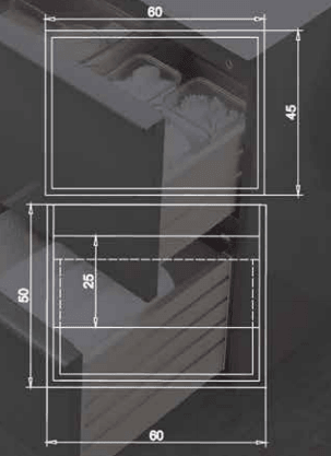 ( طلب مسبق ) وحدة حمام فيرو Vero لحوض مقاس 60 × 50 سم بالمرأة الوحدة مصنعة بخشب كونتر معالج بعازل HPL المقاوم لبخار المياة بدرج و فراغ من دوفو - Mashreqy