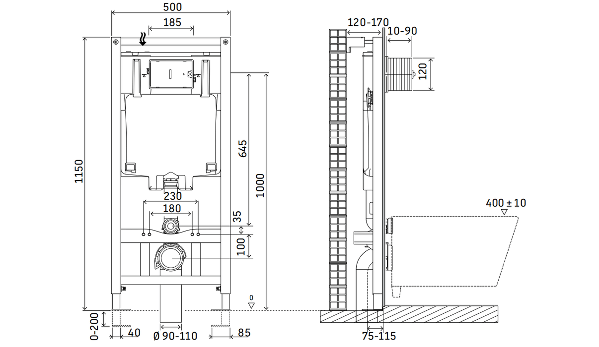 ( طلب مسبق ) خزان دفن بالوش WF 1202000010 شاسيه كامل معدن بسمُك 8 سم مقاس 115 × 50 سم تدفق مزدوج بالوش أبيض WF5120011010 من ديورافيت - Mashreqy