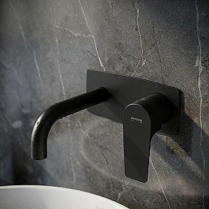 Ginebri Coral 64131324166 Concealed Basin Mixer, Matte Black, 16 cm, includes Concealed Body, Plate, Handle and Spout, Imported Spanish