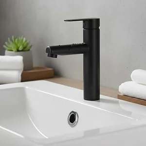 خلاط حوض وسط لوجانو LG 303 B اسود ارتفاع 24 سم