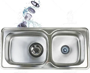 Purity ISD 1000 Korean Double Bowl Kitchen Sink 100 × 48 cm with 6-inch and 3-inch Drain Set