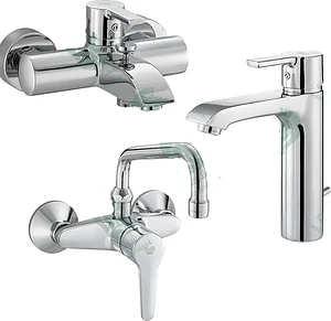 طقم خلاطات 3 قطع كلودي كروم (خلاط حوض باشون XL RAK13060 خلاط بانيو باشون RAK13102 خلاط مطبخ حائطى بولاريس RAK10028)
