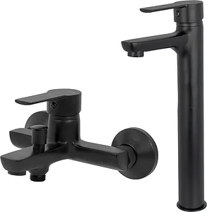 Global Standard Sky 2-Piece Mixer Set, Black (Tall Basin Mixer 1074 and Bath Mixer 1071)