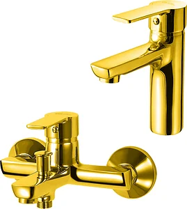 Global Standard Sky 2-Piece Mixer Set, Gold, Basin Mixer and Bath Mixer