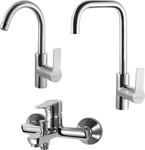 Global Standard Sky 3-Piece Mixer Set Chrome (Basin Mixer 1076, Bath Mixer 1071 & Kitchen Mixer 1077)