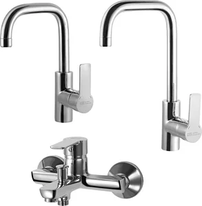 Global Standard Sky 3-Piece Mixer Set Chrome (Basin Mixer 1075, Bath Mixer 1071 & Kitchen Mixer 1077)