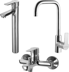Global Standard Sky 3-Piece Mixer Set Chrome (Basin Mixer 1074, Bath Mixer 1071 & Kitchen Mixer 1077)