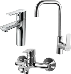 Global Standard Sky 3-Piece Mixer Set Chrome (Basin Mixer 1070, Bath Mixer 1071 & Kitchen Mixer 1077)