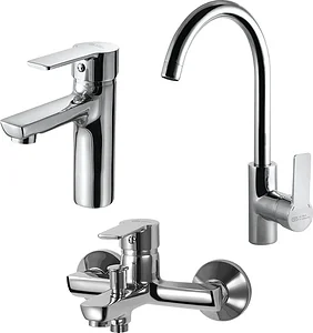 Global Standard Sky 3-Piece Mixer Set Chrome (Basin Mixer 1070, Bath Mixer 1071 & Kitchen Mixer 1078)