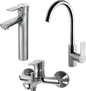 Global Standard Sky 3-Piece Mixer Set Chrome (Basin Mixer 1073, Bath Mixer 1071 & Kitchen Mixer 1078)