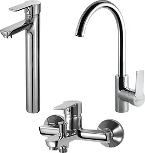 Global Standard Sky 3-Piece Mixer Set Chrome (Basin Mixer 1074, Bath Mixer 1071 & Kitchen Mixer 1078)