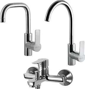 Global Standard Sky 3-Piece Mixer Set Chrome (Basin Mixer 1075, Bath Mixer 1071 & Kitchen Mixer 1078)