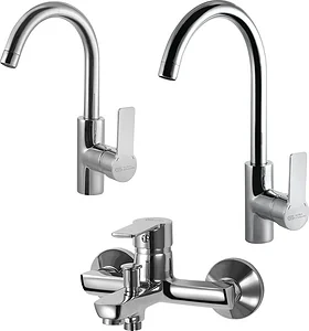 Global Standard Sky 3-Piece Mixer Set Chrome (Basin Mixer 1076, Bath Mixer 1071 & Kitchen Mixer 1078)