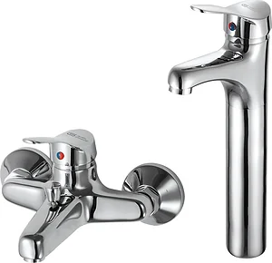 Global Standard Fiora 2-Piece Mixer Set, Chrome, Tall Basin Mixer and Bath Mixer