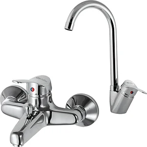 Global Standard Fiora 2-Piece Mixer Set, Chrome, Round Tall Basin Mixer and Bath Mixer