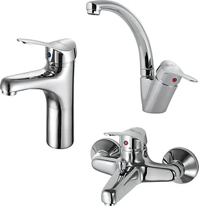 Global Standard Fiora 3-Piece Mixer Set Chrome (Basin Mixer 1058, Bath Mixer 1051 & Kitchen Mixer 1055)