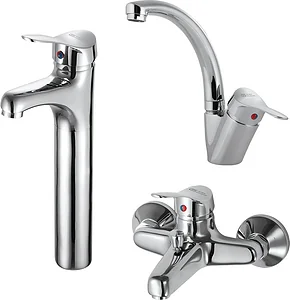 Global Standard Fiora 3-Piece Mixer Set Chrome (Basin Mixer 1054, Bath Mixer 1051 & Kitchen Mixer 1055)