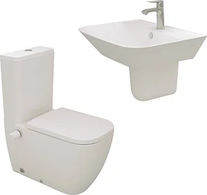 Sanipure Magnus Bathroom Set Pergamon: Back-to-Wall Toilet & 65 cm Basin with Half Pedestal