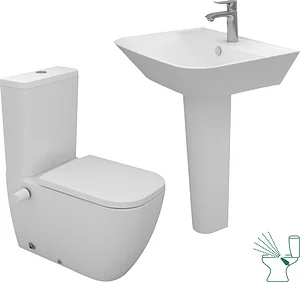 Sanipure Magnus Bathroom Set White: Back-to-Wall Hydrojet Toilet & 65 cm Basin with Full Pedestal