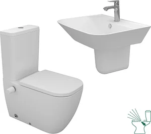Sanipure Magnus Bathroom Set White: Back-to-Wall Hydrojet Toilet & 65 cm Basin with Half Pedestal