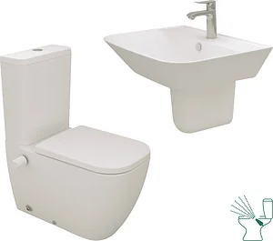Sanipure Magnus Bathroom Set Pergamon: Back-to-Wall Hydrojet Toilet & 65 cm Basin with Half Pedestal
