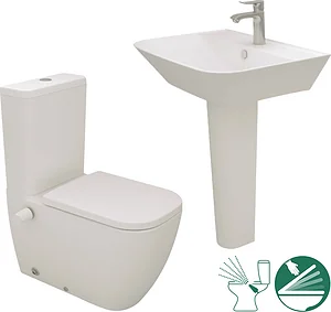 Sanipure Magnus Bathroom Set Pergamon: Back-to-Wall Hydrojet Toilet with Soft-Close Seat & 65 cm Basin with Full Pedestal
