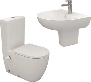 Sanipure Vega Bathroom Set, Pergamon Back-to-Wall Toilet and 60 cm Basin with Half Pedestal