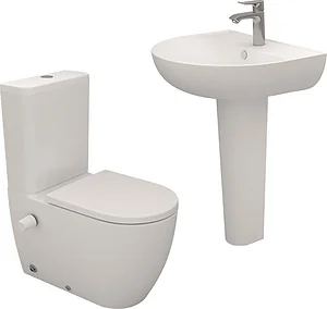Sanipure Vega Bathroom Set, Pergamon Back-to-Wall Toilet and 60 cm Basin with Full Pedestal