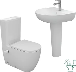 Sanipure Vega Bathroom Set, White, Back-to-Wall Hydrojet Toilet and 60 cm Basin with Full Pedestal