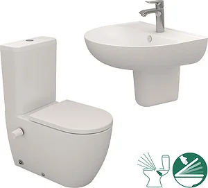 Sanipure Vega Bathroom Set, Pergamon Hydrojet Toilet with Soft-Close Seat & Cover and 60 cm Basin with Half Pedestal