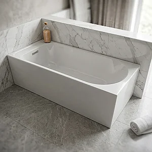 Duravit Emilia Seamless One-Piece Bathtub 150 × 70 cm, Left Corner with Panel, Waste and Overflow, Pergamon